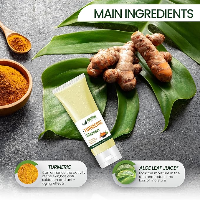 Turmeric Face Wash - Turmeric Facial-Cleanser with Aloe Vera, Vitamin E, and Natural Extracts - Lightweight Daily Gel Face Wash for All Skin Types - 120ml