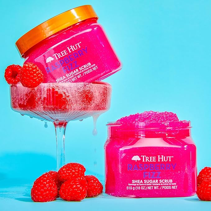 Tree Hut Raspberry Fizz Shea Sugar Scrub | Exfoliating Body Scrub Removes Dead, Dry Skin for a Soft & Hydrated Feel | Nourishing Essential Body Care | 18 fl oz.