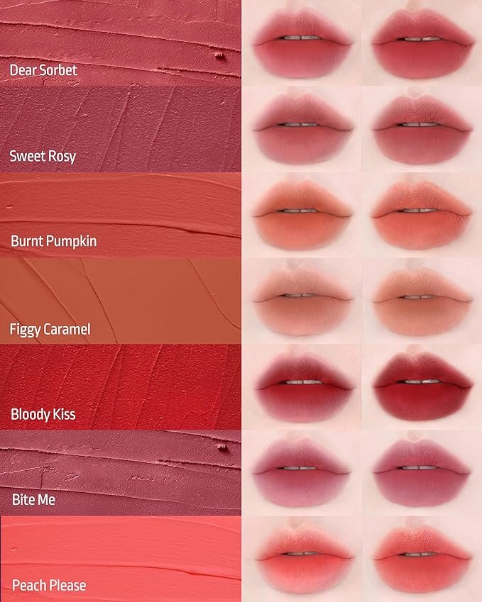 HEVVYMAKEUP Blurring Effect Lip Tint - Airy Velvet Matte Lips - Vegan, Longwear, Vibrant, Buildable Creamy Soft Texture - Korean Lip Makeup, Dear Sorbet, 0.13 fl.oz.