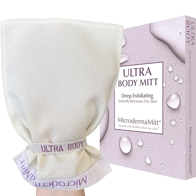 MicrodermaMitt ULTRA Exfoliating Mitt - The Ultimate Deep Exfoliating Body Scrubber Kese Glove – Keratosis Pilaris, Strawberry Skin Treatment, Reduce Ingrown Hair, Turkish Body Scrubber Exfoliator