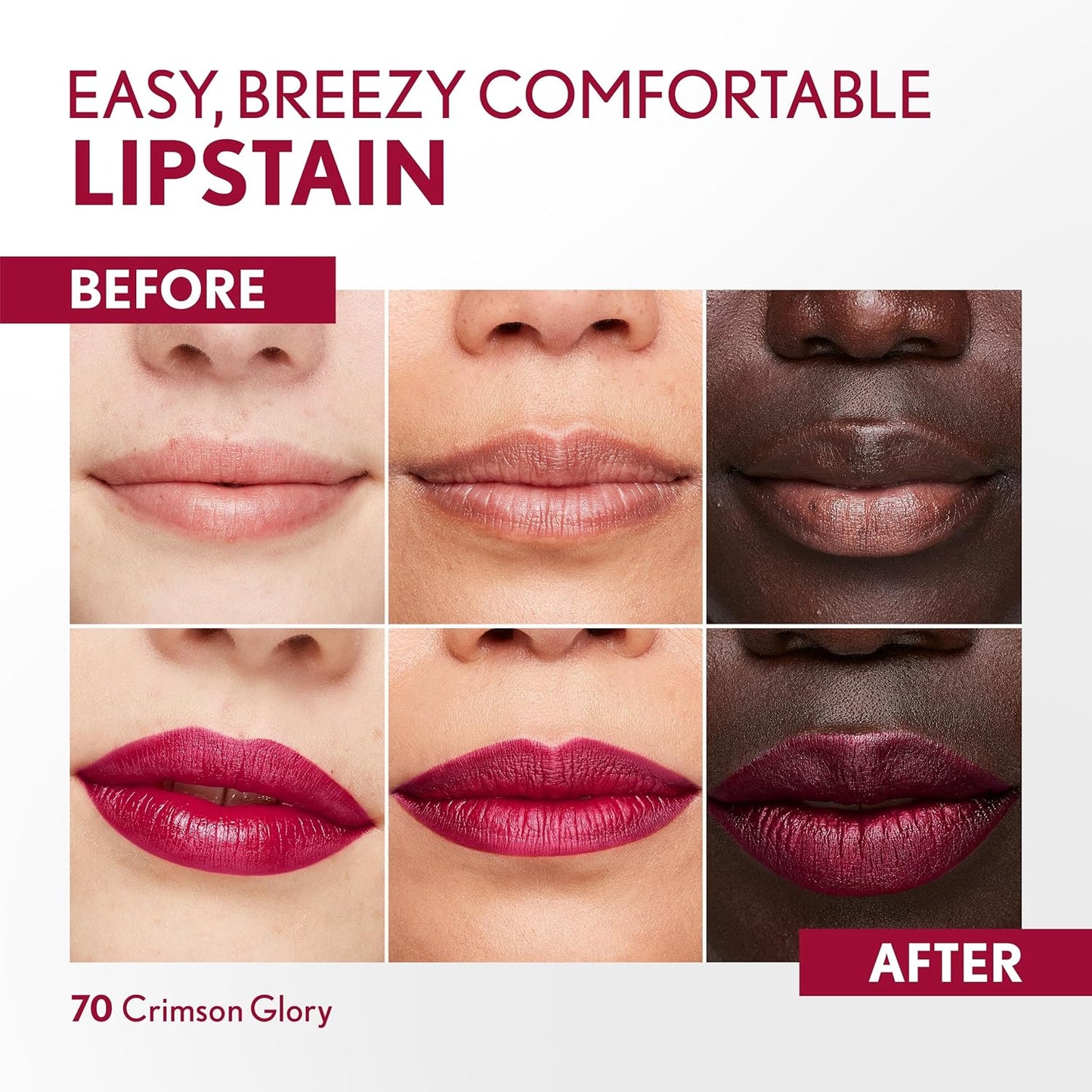 COVERGIRL Outlast, 70 Crimson Glory, Lipstain, Smooth Application, Precise Pen-Like Tip, Transfer-Proof, Satin Stained Finish, Vegan Formula, 0.06oz