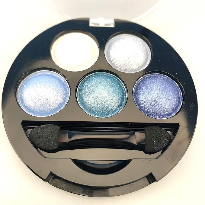 Mallofusa Portable 5 Colors Eye Shadow Palette Trendy Eyeshadow Powder Glitter Makeup Metallic Shimmer Charming Highlight Look (Ice Age) 4.7oz