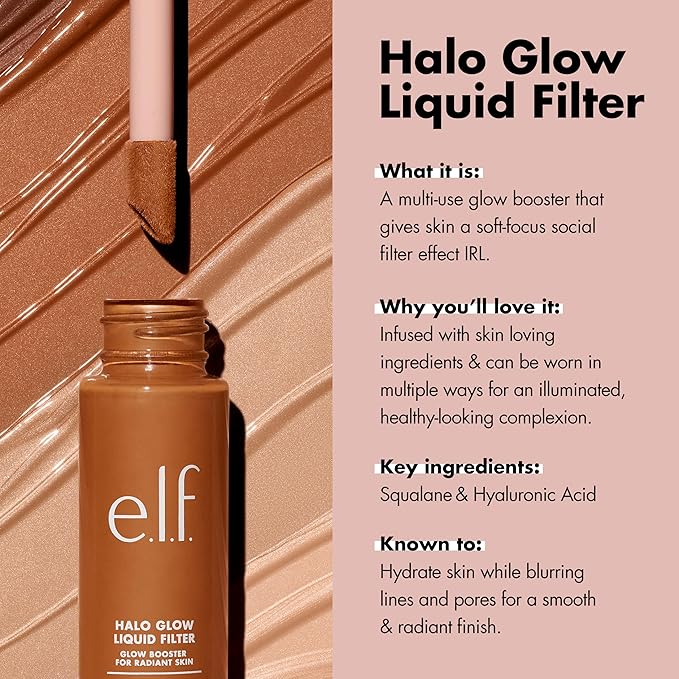 e.l.f. Halo Glow Liquid Filter, Complexion Booster For A Glowing, Soft-Focus Look, Infused With Hyaluronic Acid, Vegan & Cruelty-Free, 8.5 Rich