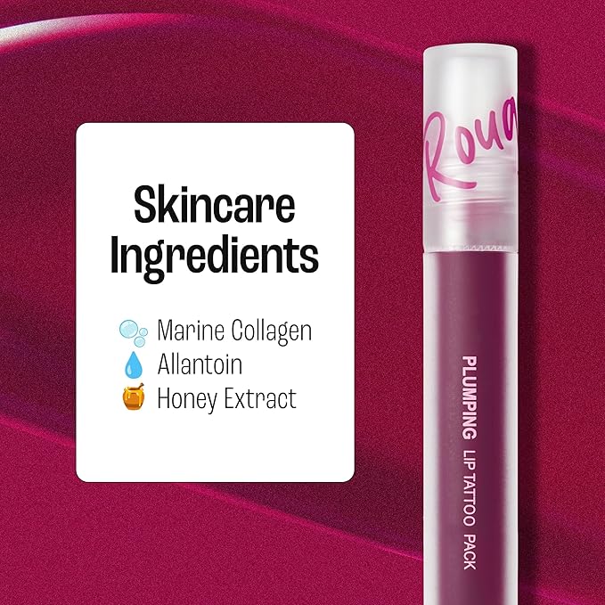 Rouge Star Plumping Lip Tattoo (0.17 oz) - 72-HR Long Lasting Waterproof Peel Off Lip Stain - Transfer-Proof, Non -Sticky Hydrating Matte Lip Tint Tattoo (Plum Berry)