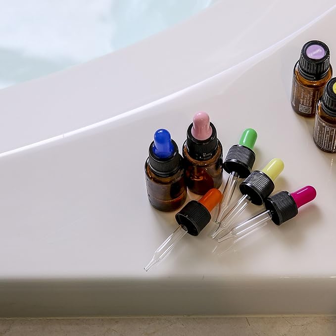 Year of Plenty Glass Eye Droppers for 10ml & 15ml Essential Oil Bottles | Set of 12 | Multicolored | Compatible with doTERRA, Young Living, Plant Therapy, Plnt Guru, Rocky Mtn, Edens Grdn