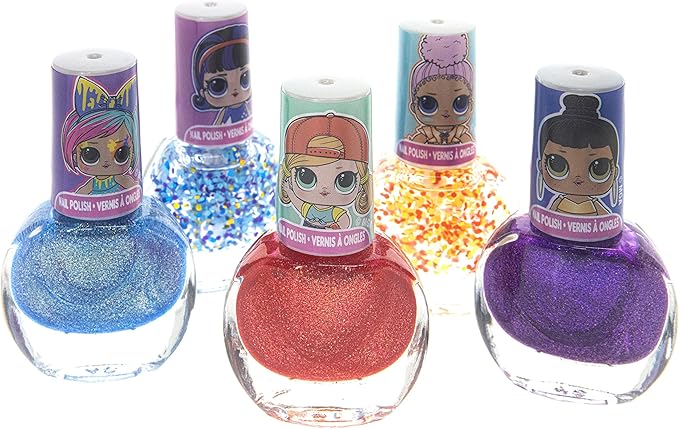 LOL Surprise Townley Girl 11 Pcs Sparkly Cosmetic Makeup Set for Kids Includes 5 Lip Gloss, 5 Nail Polish & Nail Stickers for Girls Tweens, Ages 3+ Perfect for Parties, Sleepovers and Makeovers