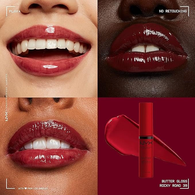 NYX PROFESSIONAL MAKEUP Butter Gloss, Non-Sticky Lip Gloss - Rocky Road (Wine)
