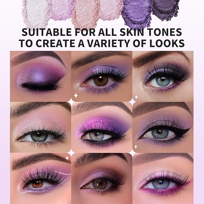 docolor Eyeshadow 9 Colors Purple Eyeshadow Palette High Pigmented Blendable Matte & Glitter Shimmer Finishes, Long Lasting Mauve Eye Makeup for Christmas Party Music Festivals