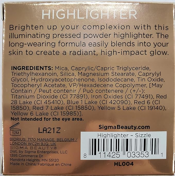 Sigma Beauty Highlighter Makeup – Illuminating Highlighting Powder for Face, Sheer Glimmer Face Highlighter for Cheeks, Cupid’s Bow, & Brow Bone (Sizzle, Rosy Gold Metallic)