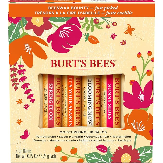Burt's Bees Gifts, 4 Lip Balm Products, Just Picked Set - Pomegranate, Sweet Mandarin, Coconut Pear & Watermelon (4 Pack)