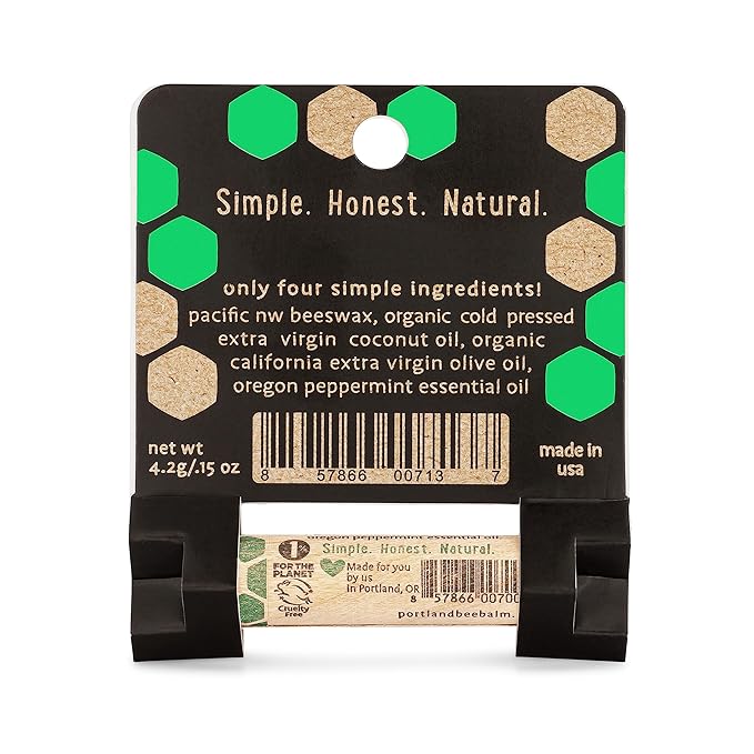Portland Bee Balm All Natural Handmade Beeswax Based Lip Balm, Oregon Mint 1 Count