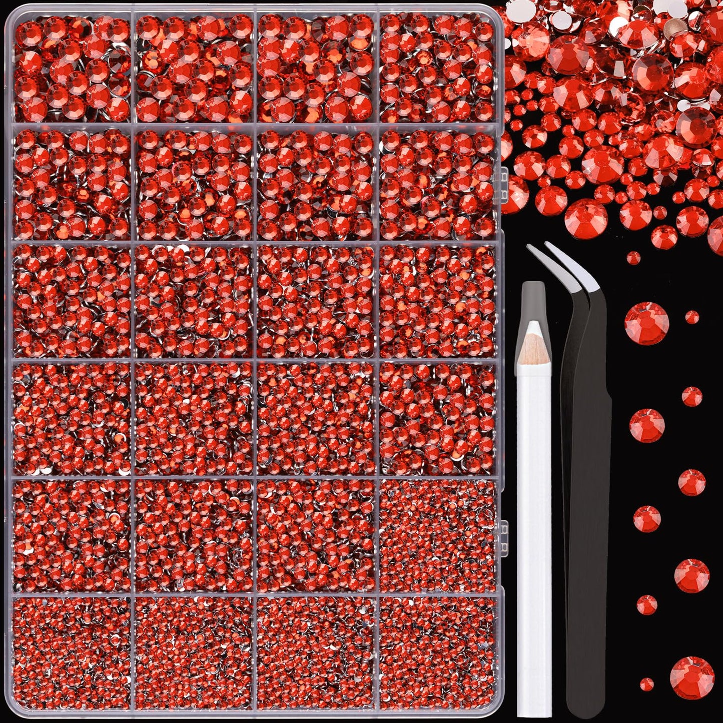 25000Pcs Resin Rhinestones for Crafting, Red 2-6mm Mixed Sizes Non Hotfix Flatback Gems, Bedazzling Crystal for DIY Crafts Clothing Tumblers Mugs Shoes Fabric Nail Art