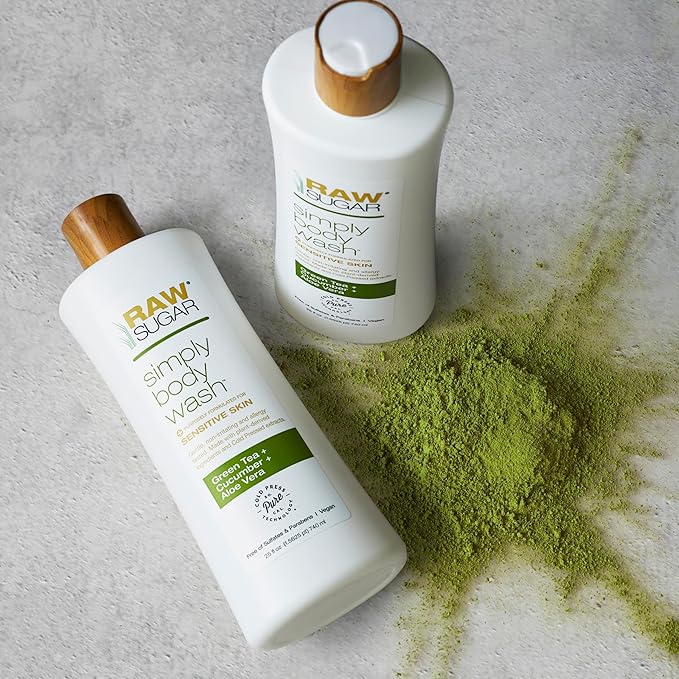 Raw Sugar Green Tea + Cucumber + Aloe Vera Body Love Bundle - Sensitive Skin Body Wash, Body Scrub & Body Butter, Clean Ingredients, Formulated without Sulfates and Parabens