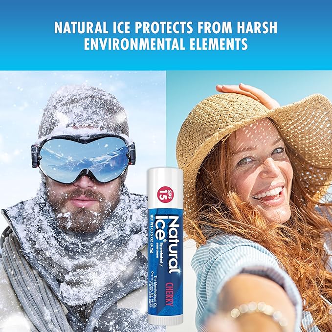 Mentholatum Natural Ice Cherry Flavor Medicated Lip Balm, Hydrating Lip Care for Dry, Chapped Lips, Moisturizing Formula with SPF 15 Helps Prevent Sunburn, Protection for Smooth, Soft Lips 48 Count