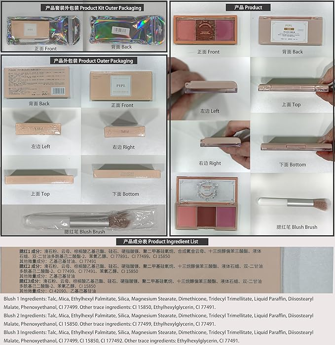 3 Color Matte Pink Blush Palette with Brush, Long Lasting Cheek Makeup, Light and Smooth Blush Powder for Face Beauty