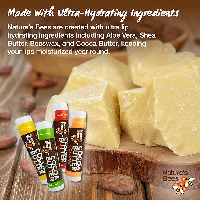 Nature's Bees - Cocoa Butter Lip Balm Moisturizer - Refresh 24 Pack, 3 Flavors - Coconut, Cherry, & Mint - Made w/Coconut Oil, Beeswax, Vitamin E, Aloe, Shea Butter - Made in the USA - 0.15oz (4.2g)