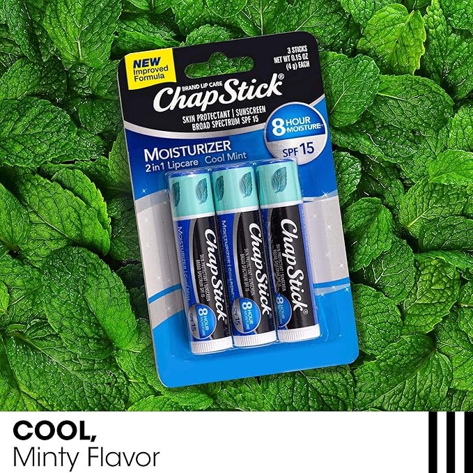 ChapStick Lip Balm Moisturizer 2-in-1 Lipcare SPF 15 Bundle – Cool Mint 3-Pack + Original 2-Pack, 0.15 Oz Ea (5 Piece Set)