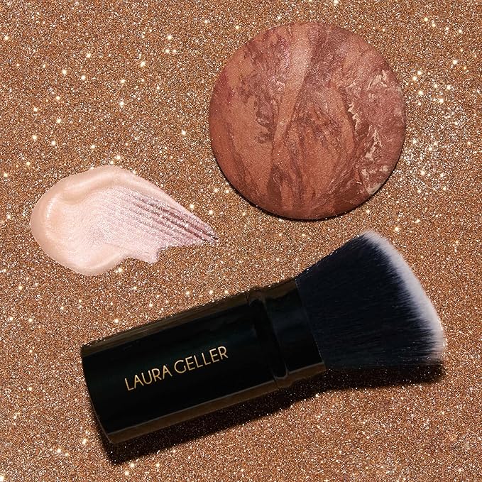 LAURA GELLER NEW YORK Ready-n-Radiant Kit (3 PC) - Baked Bronze-n-Brighten, Deep + Spackle Super-Size Skin Perfecting Primer, Champagne Glow + Retractable Angled Kabuki Brush
